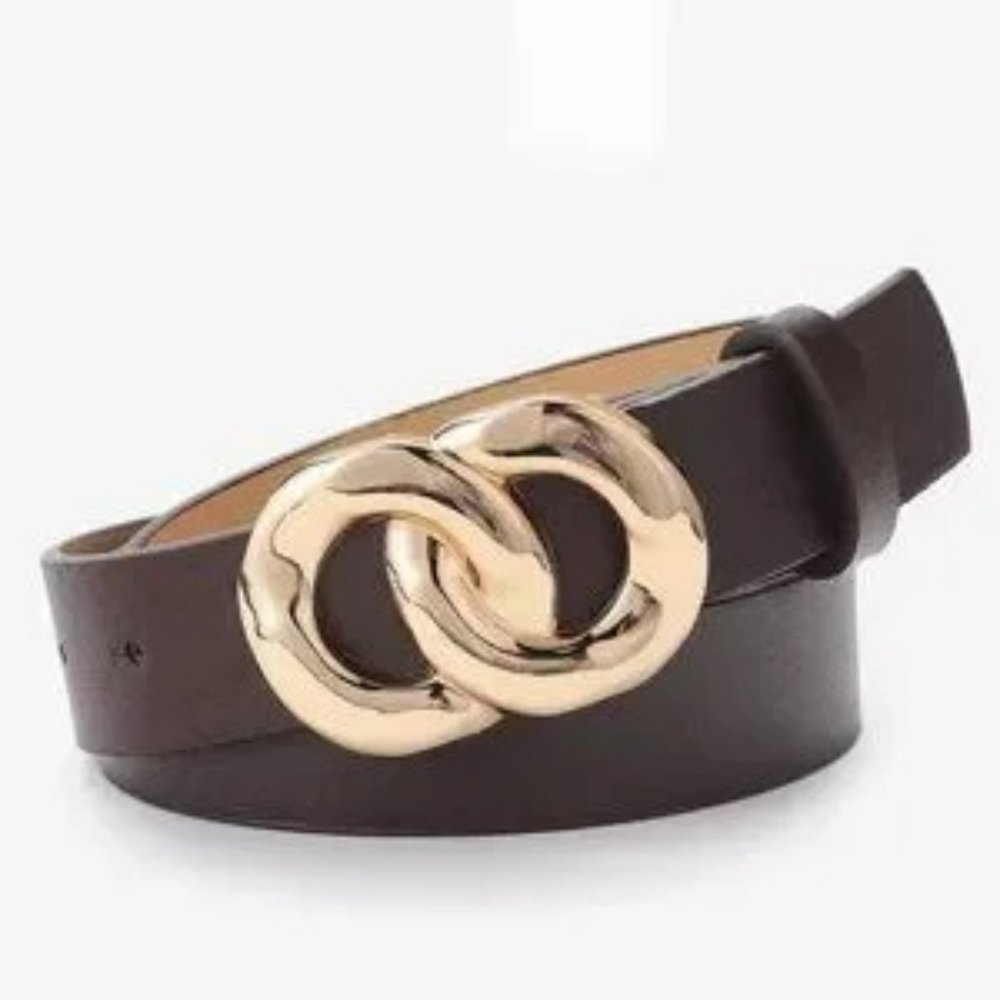 New Brown Belt Interlocking Ring Buckle Faux Leather Fits XS to L
